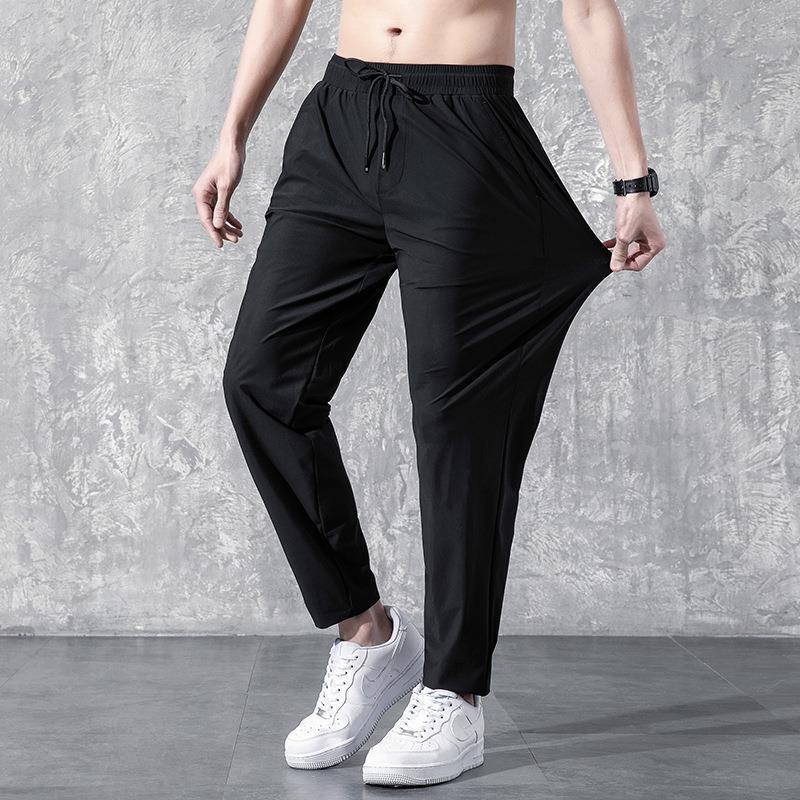 Casual Straight Pants for Men, Autumn Thin Trousers, Korean Style Trendy Leggings, Loose Ice Silk Sports Pants, Cross-Border