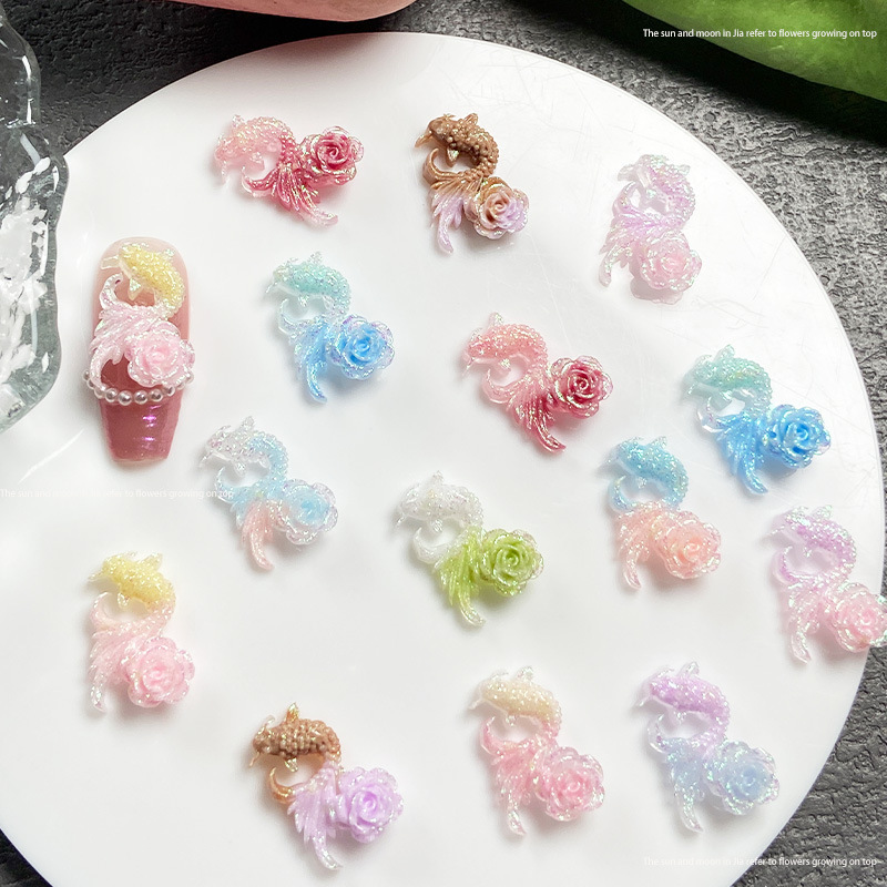Popular Two-Color Fine Glitter Good Luck Koi Rose Nail Art Jewelry Soft Pottery Luminous DIY Nail Art Material Nail Accessories