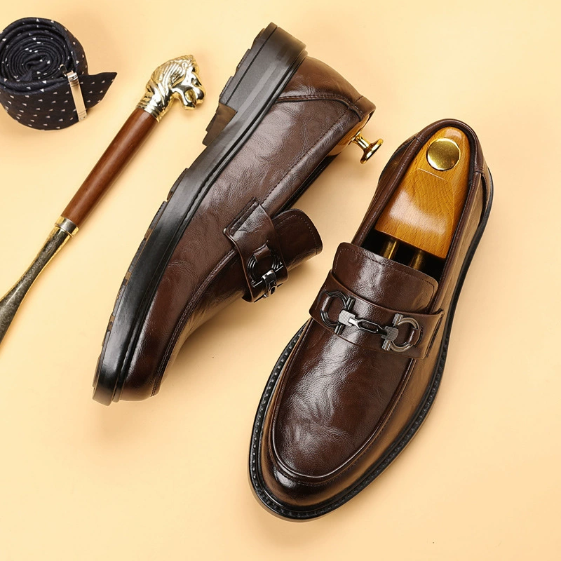 Мужская кожаная обувь новая мода бизнес кожаная обувь нескользкая и износостойкая ленивая обувь