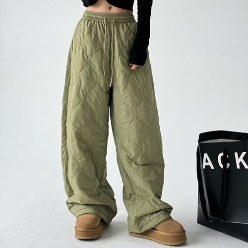 Winter Thickened Warm Pressed-Thread Cotton-Padded Pants for Women—Drawstring Hemline, High-Waisted, Loose-Fit Casual Pants for Tall Women