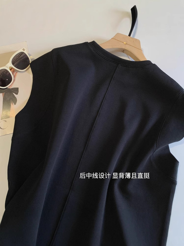 JI シンプルな気質カジュアル多用途スリム小フライングスリーブ Tシャツドレスラウンドネック半袖 Tシャツドレス女性の夏 2025|undefined