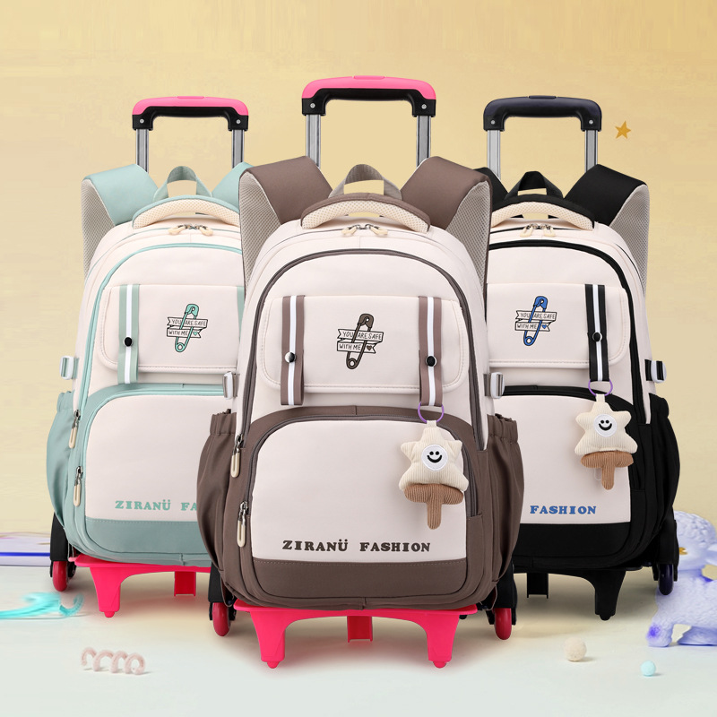 Natural fish new portable pull rod school bag primary school girls large capacity school bag 3-6 grade school bag