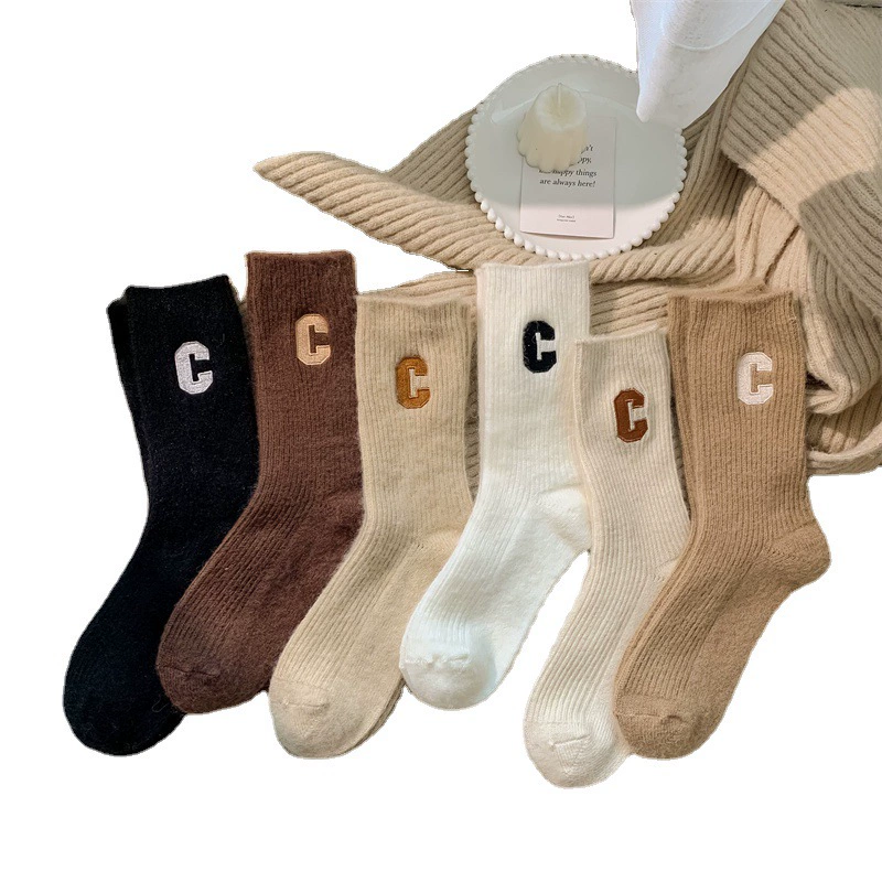 Woolen demi-season Japanese brand cashmere keep warm knee socks, increased thickness, mid-length