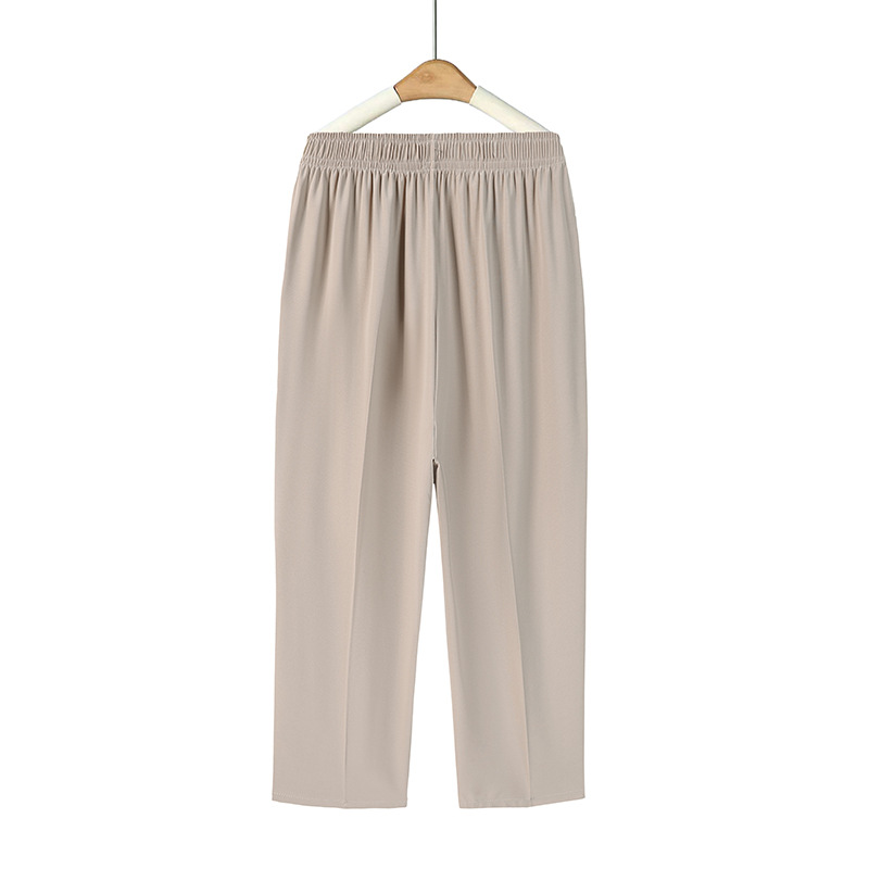 Summer Casual Versatile Thin Cropped Pants for Middle-Aged Moms, Loose Large Size Ice Silk Straight-Leg Pants for Middle-Aged and Elderly Women