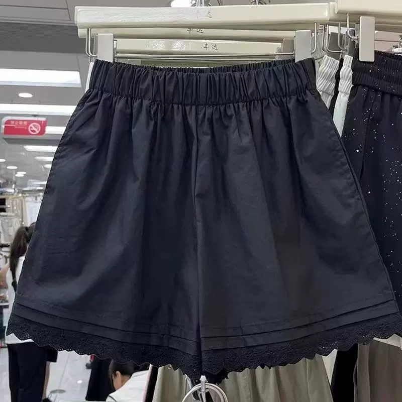 Шорты с кружевом oversize женские летние, эластичный пояс, белые и чёрные, размеры S–2XL