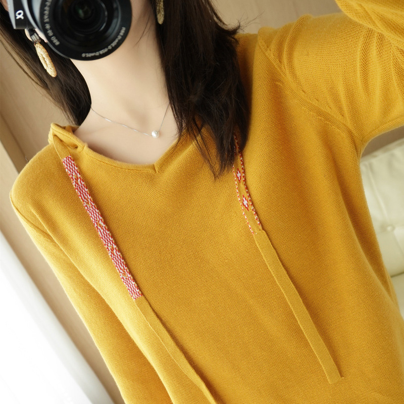 2021年春季新款針織衫連帽棉線長袖衛衣上衣女裝新款外貿貨源批發