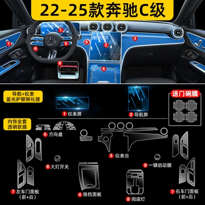 Screen Tempered Film C200 Car – Car interior film - 22-25-mercedes-benz-c-full-set-soft-film-navigation-instrument-blue-light-eye-protection-tempered-film