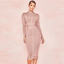 跨境欧美风晚礼服轻奢高级感立领长袖俱乐年新性感女性名人连衣裙