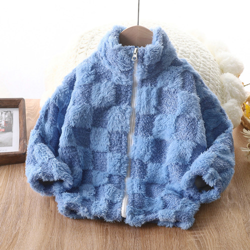 Children's Fleece Jacket Autumn/Winter New Cardigan Thick Top Zipper Stand Collar Middle/Large Kids Unisex Baby Apparel