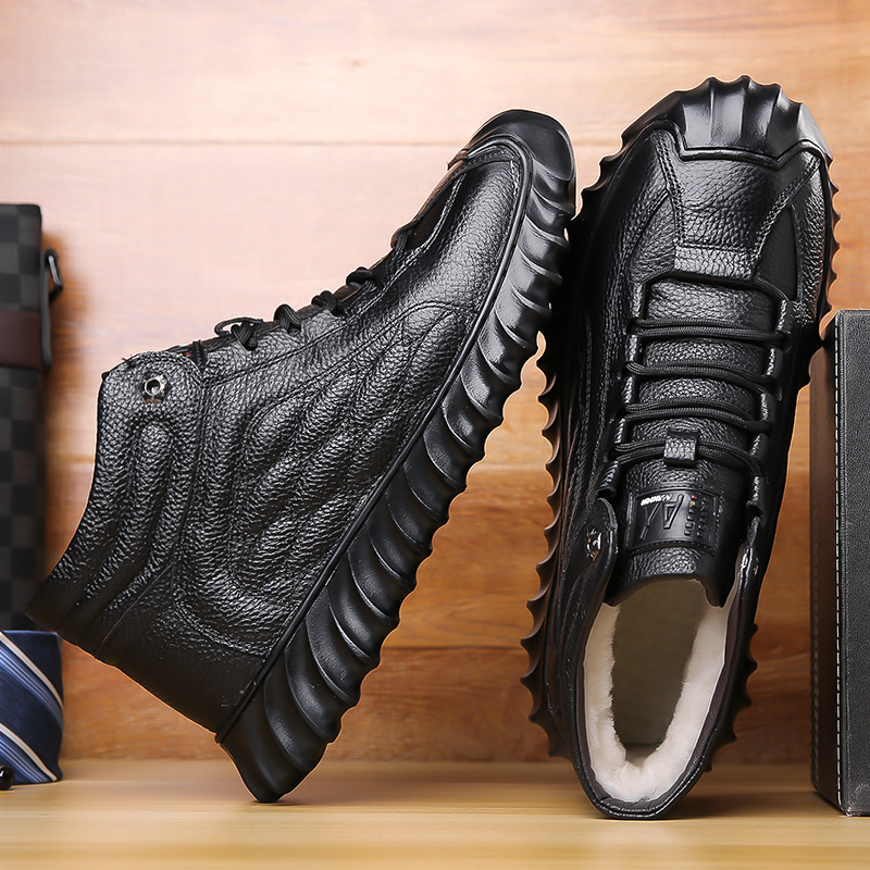 Winter Large Size 48 Shoes Men's Fleece-Lined Boots High-Top Casual Genuine Leather Warm Shoes Comfortable For Men_vogvips.com