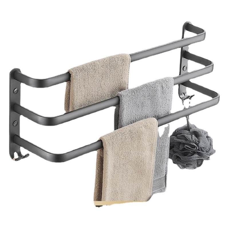Pistola gris espacio libre de punzonado toallero de aluminio Barra de toallas barra individual baño Toalla de baño barra colgante baño doble barra de almacenamiento rack