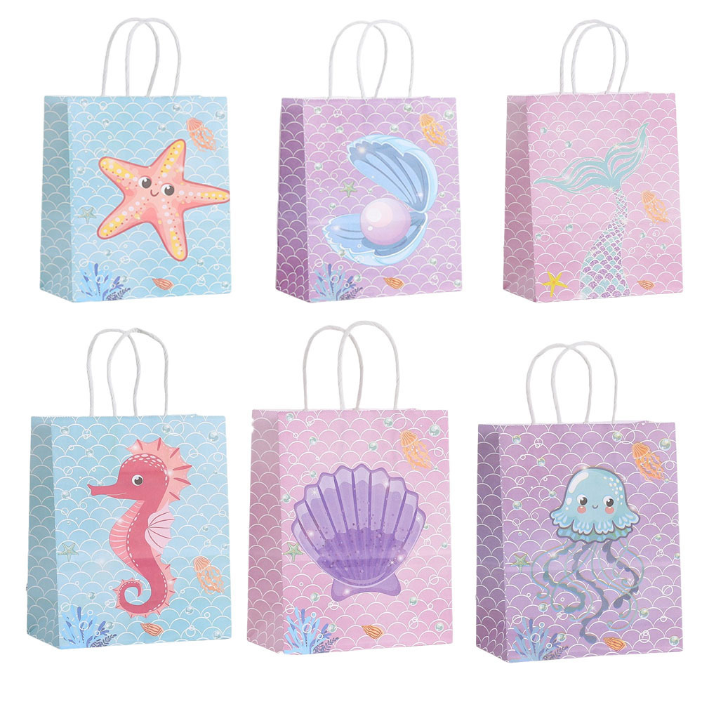 新款跨境蓝色海洋牛皮纸手提袋节日派对儿童糖果袋伴手礼通用袋
