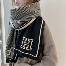 韓國圍巾 冬款保暖現貨長方形條紋灰色提花冬季 經編圍巾廠家貨源