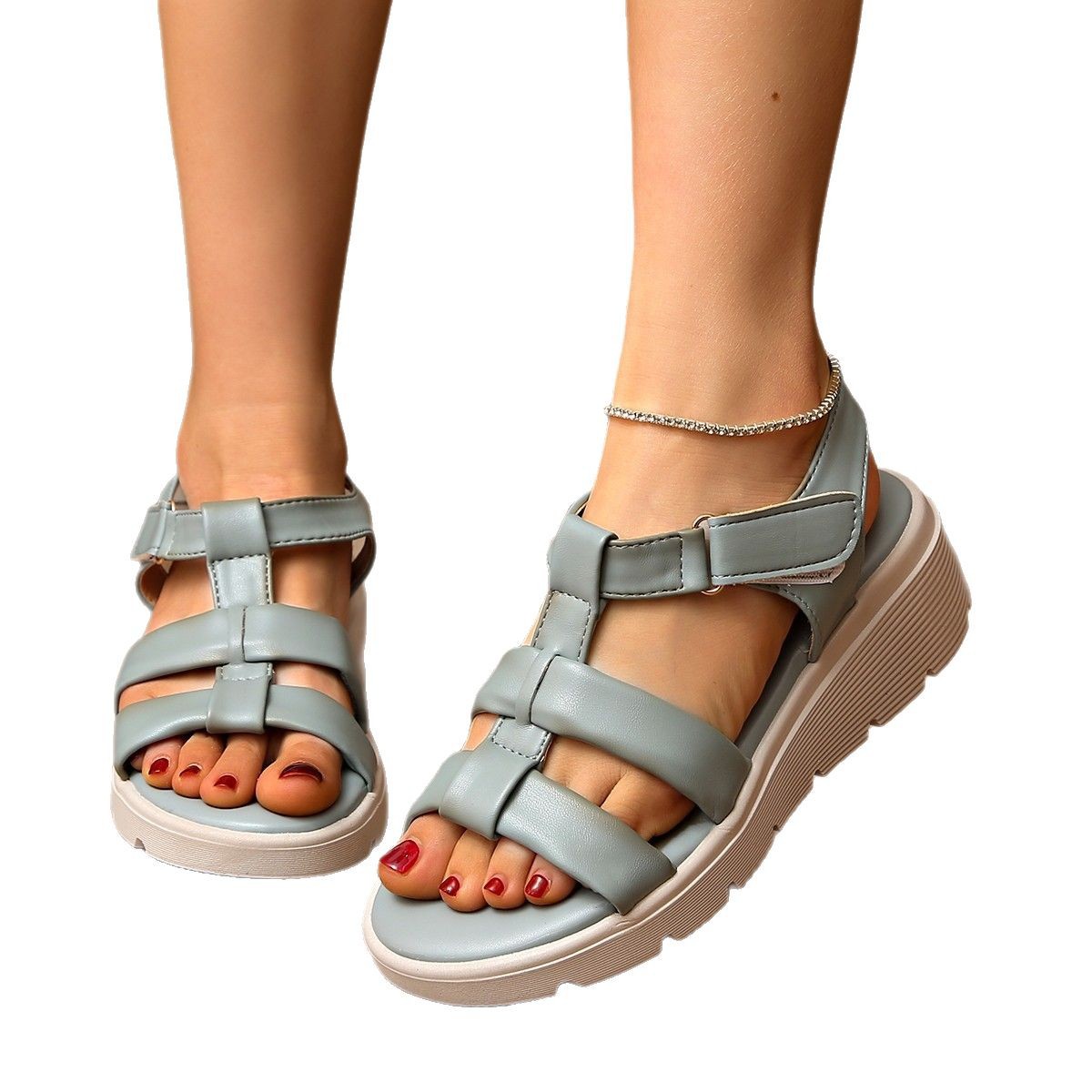 summer fashionable comfortable casual beach sandals wedge heel open…