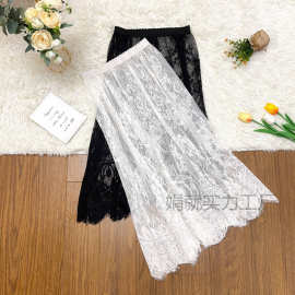 叠穿新款网纱内搭纱裙打底裙蕾丝裙半身裙女装秋季白色旗袍内衬裙