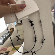韩国小众设计黑色蝴蝶结项链女轻奢高级感纯欲辣妹风锁骨链