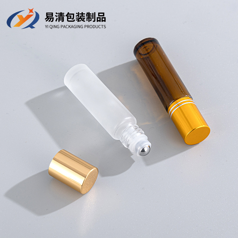En stock: Botella de vidrio roll-on de 10 ml, ámbar transparente, para perfume, aceites esenciales, envase roll-on, botella de vidrio para subenvasado.