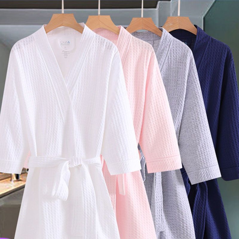 Spring and Autumn Thin Nightgown Loose Waffle Men's and Women's Bathrobe Hotel Beauty Salon Bathrobe Spring and Summer Dressing Gown Couple Pajamas