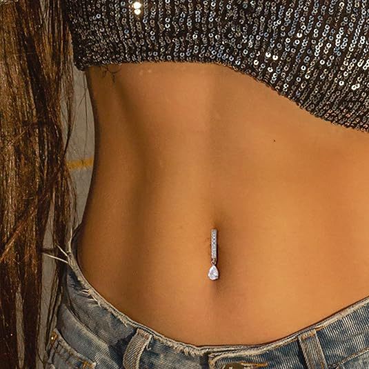 Love Water Drop Style Belly Button Ring Copper Inlaid Zircon Curved Buckle Piercing Jewelry_voghion.com