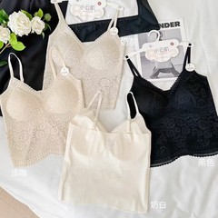 フレンチレース美背中立体フラワーシームレスベストスリムフィットワンカップVネックノンワイヤー女性用スリング