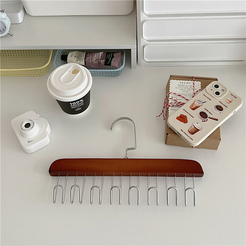 Dormitory clothing store solid wood clothes rack, multi-functional bra and tie hooks, wooden clip hanger wholesale