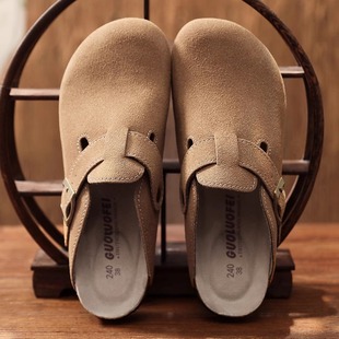 Cork Toe Slippers for Men, Summer Fashion Lazy Slippers, Large Size Slippers, Half Slippers, Korean Style Birkenstock Shoes, Birkenstock Wooden Slippers for Women