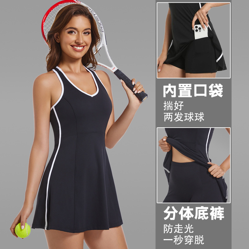 Cross-Border Tennis Sports Dress, Slim Fit with Chest Pad, Fitness Suit, Women's Sleeveless Badminton Suit, Golf Suit