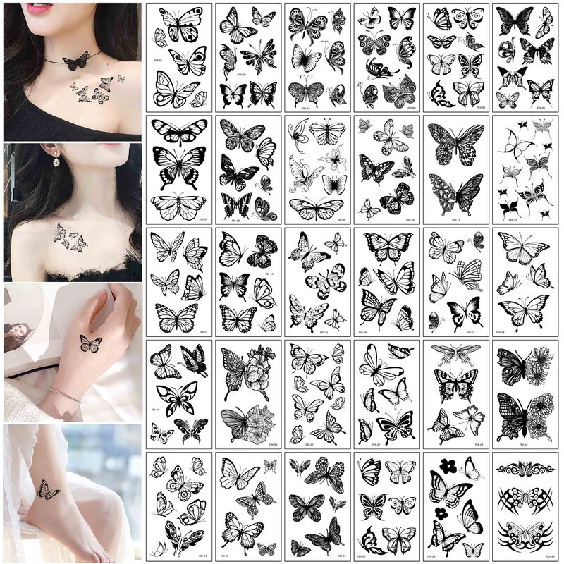 Cross-border European and American New Diablo Butterfly Tattoo Sticker Sexy Female Imitation Clavicle Arm Cover Scar Temporary Tattoo Sticker