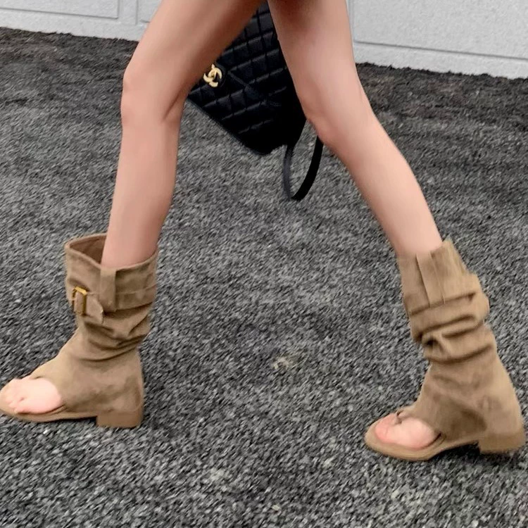 2025 новые летние сапоги с ножками сапоги женские ножки сандалии увеличены внутри ретро западные сапоги