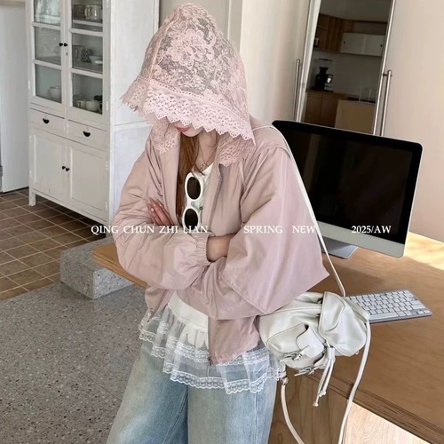 Lace patchwork cap sleeve women's thin jacket for 2025 spring and summer fashion, versatile and flattering sun protection top