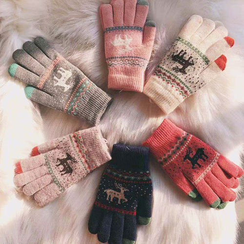 Factory wholesale autumn and winter new Christmas deer touch screen gloves, warm and thickened fleece gloves, cute for riding