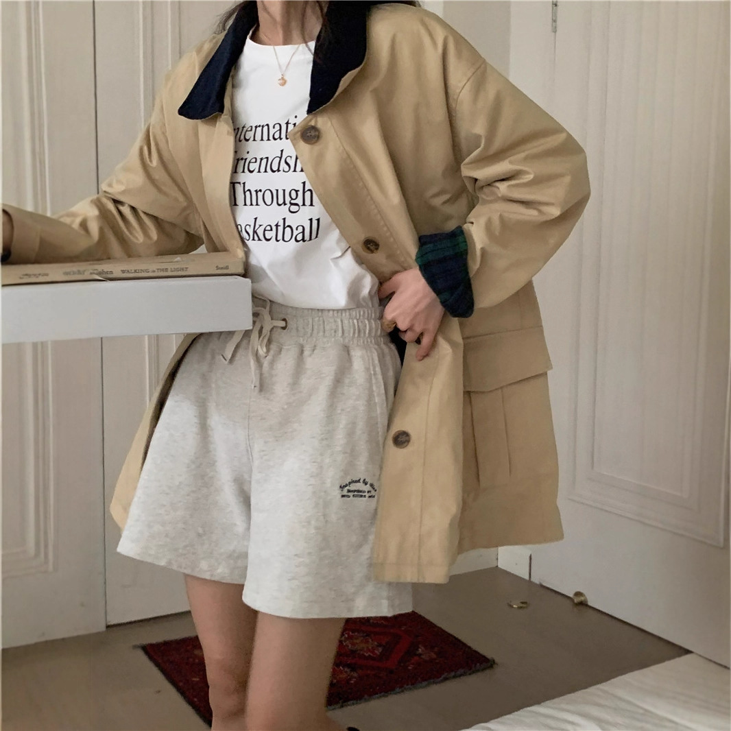 Actual Shot of Early Spring and Autumn New Korean Style French Retro Plaid Contrasting Color Splicing Long-Sleeved Windbreaker Cardigan Jacket for Women