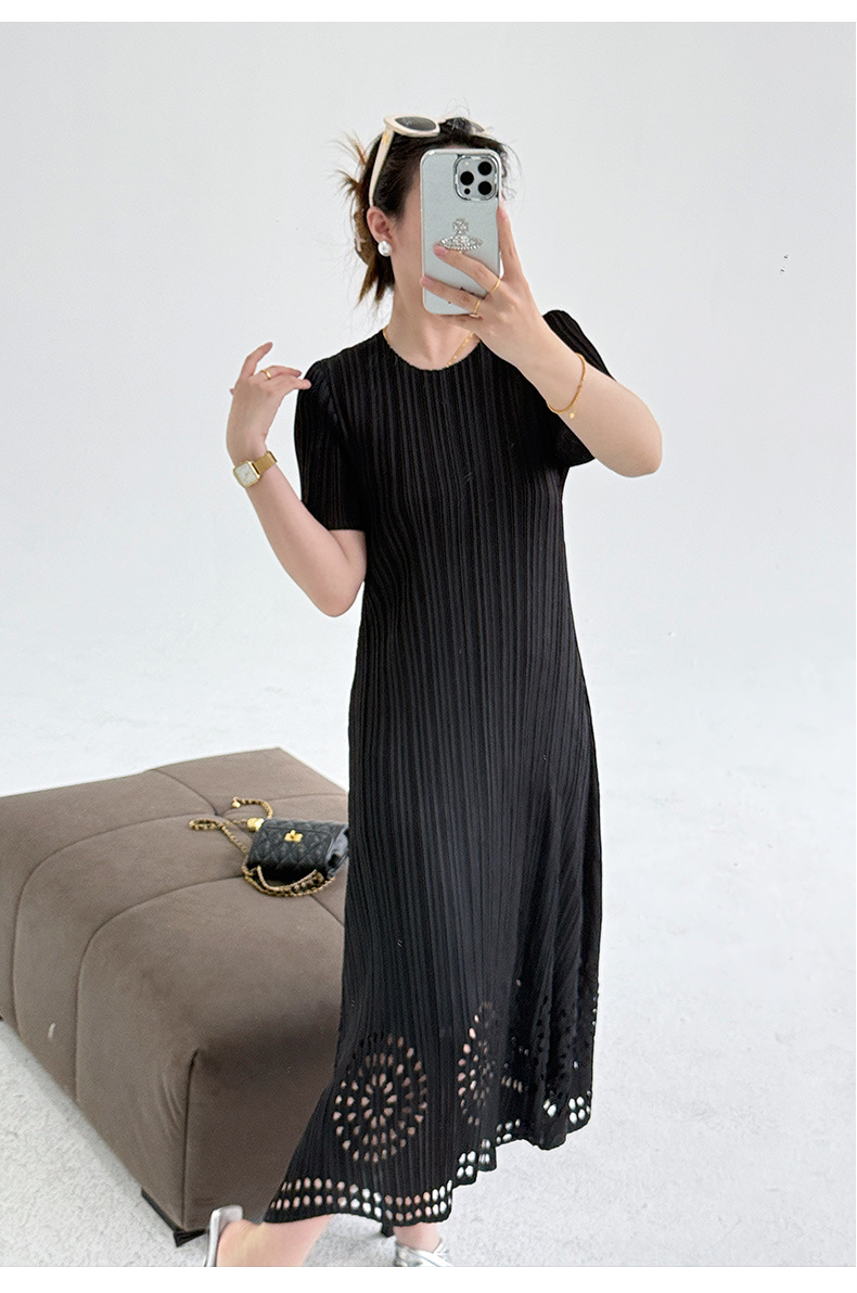 Váy maxi xếp ly đốt hoa tay ngắn phong cách Pháp — Màu xanh da trời chi tiết 21