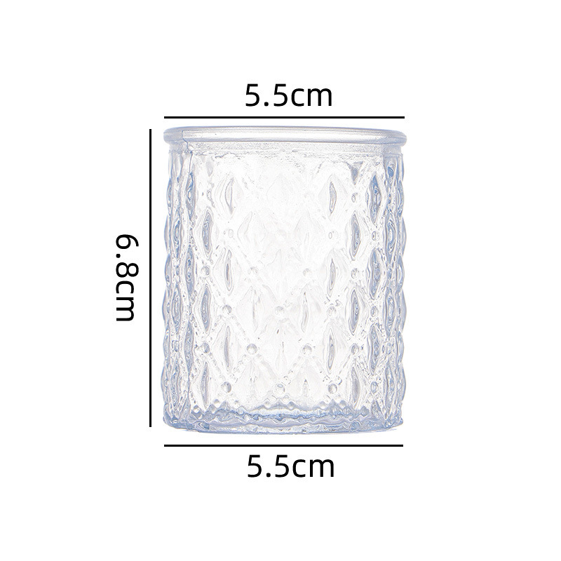 Transfronterizo Amazon para el conjunto de vela de vidrio en relieve, taza de cera de banana de color, candelabro a rayas, patrón de diamante