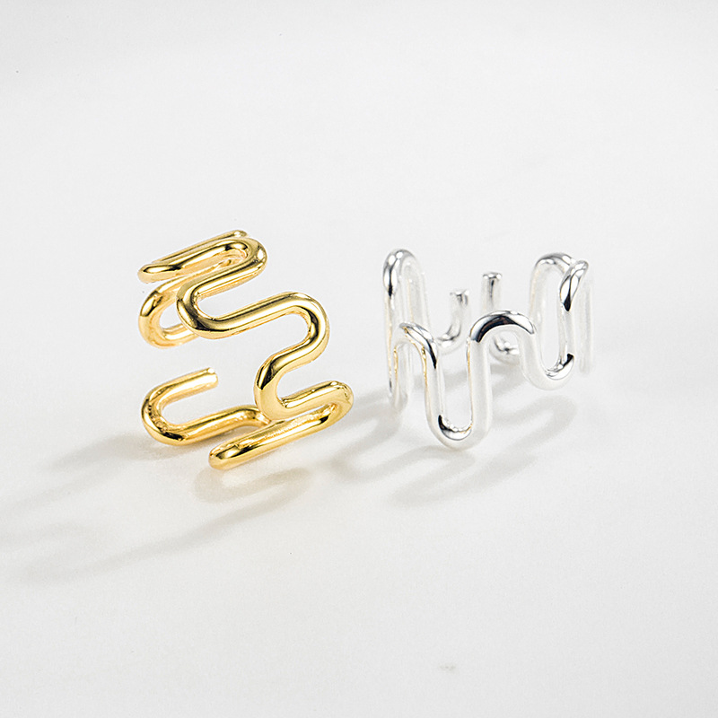 18K Gold Plated, Silver Plated Plating Material Stone-Free Inlay Material Wide Band Rings, Open Ring, Rings Classification 18K Gold Plated Silver Plated 925 Sterling Silver Geometric Waves Wide Band Rings Open Ring Rings