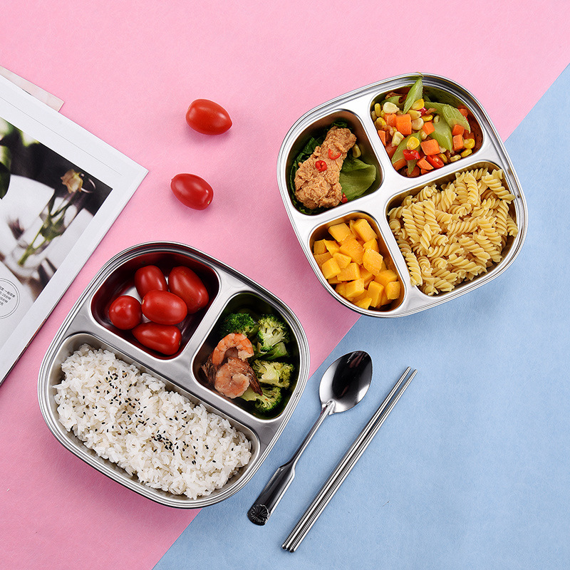 304不锈钢分格餐盘学校分格快餐盘加深大容量食堂打饭盘儿童饭盘|ms