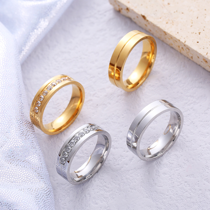 10g Weight Zircon Inlay Material Rings Classification 1 Piece Quantity Wholesale Simple Style Solid Color Stainless Steel Zircon Rings
