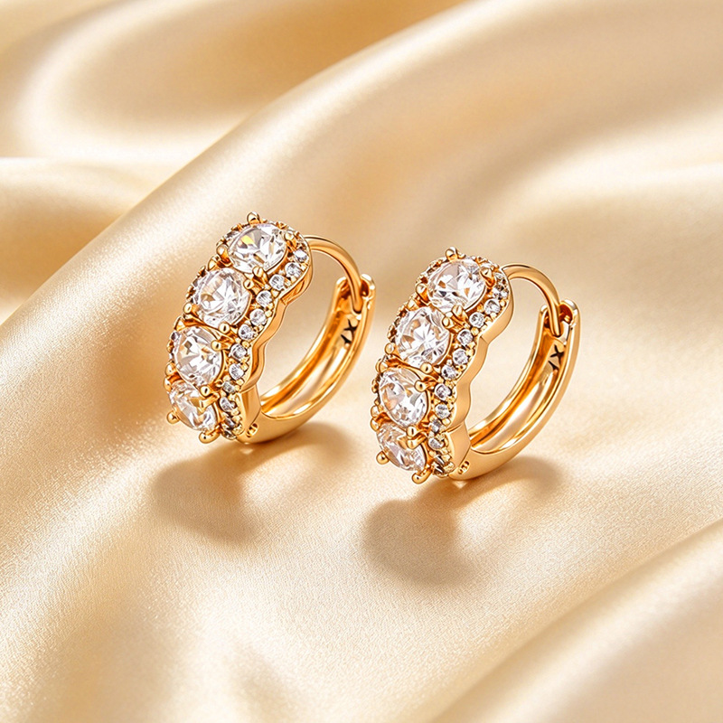 Pendientes de Aro con Zirconia de Aleación de Cobre Bañado en Oro de 18K