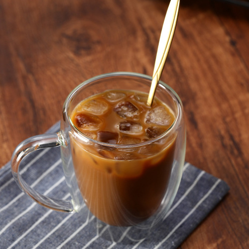 Glass double-layer cup borosilicate transparent milk juice coffee office egg-shaped handle cup