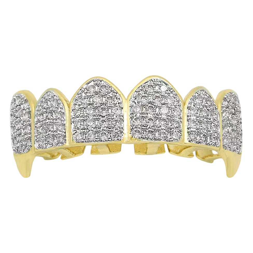 Hip hop micro incrustaciones de oro dientes de oro hiphop tirantes de joyería Vampiro teethgrill Halloween
