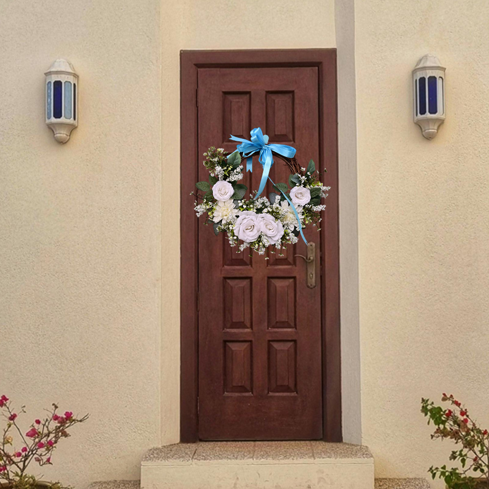 Al por mayor transfronterizo de flores de peonía coronas de flores de hojas verdes de color rosa colgando la puerta colgando la decoración de la casa de vacaciones coronas de flores accesorios colgando la pared
