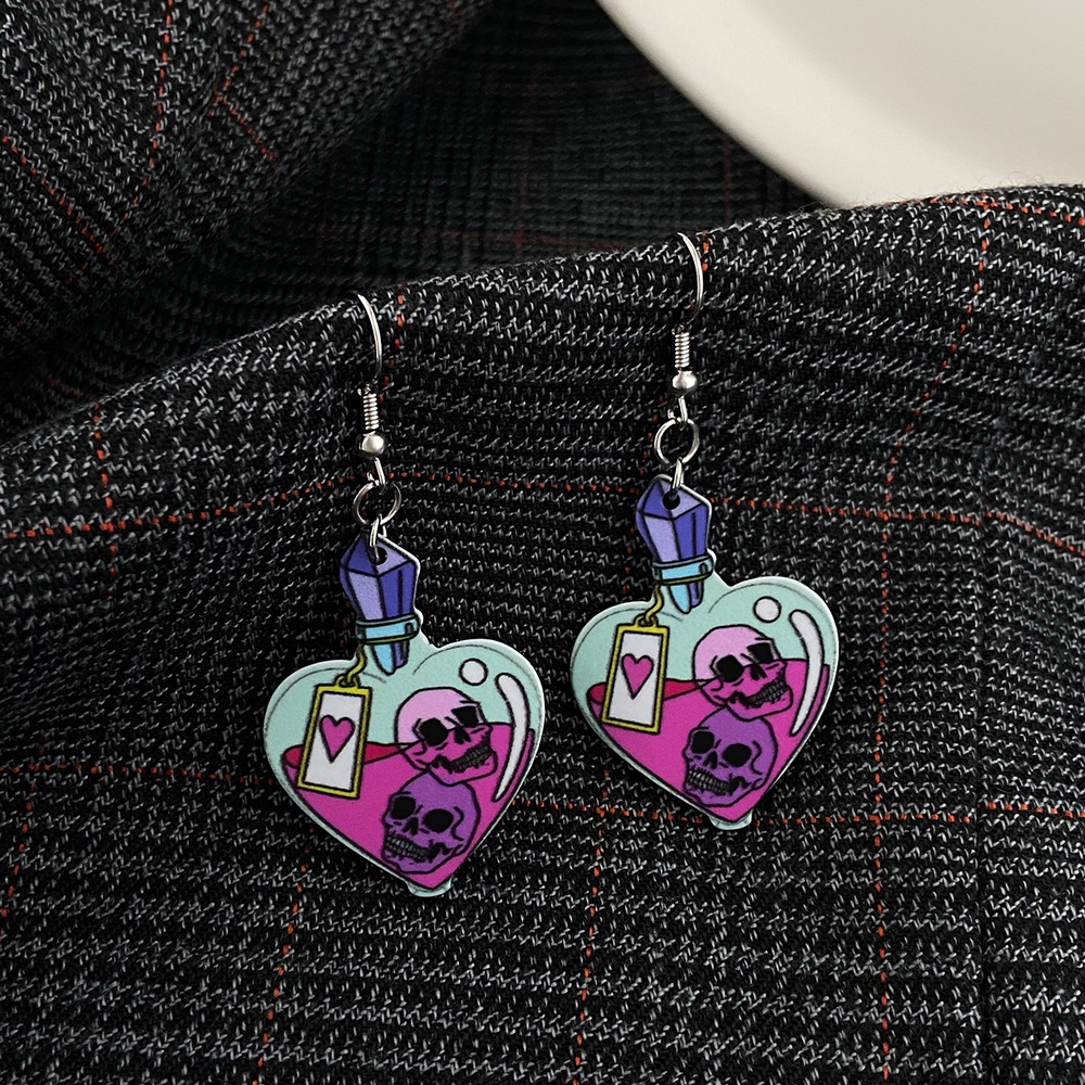 New Halloween Earring Series Bat Skull Acrylic Stud Trendy Women Dark Personality Unique Earrings_voghion.com