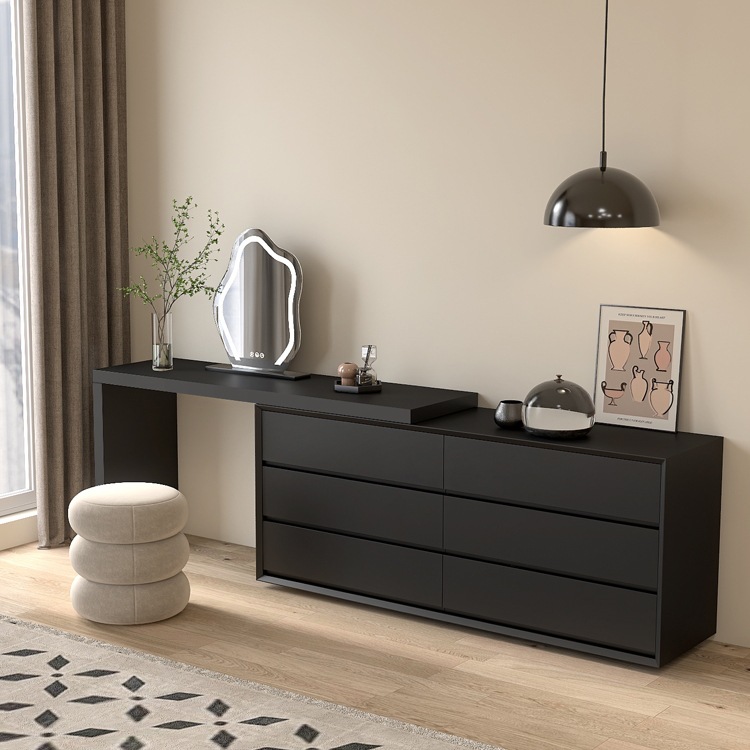 Painted Dressing Table and Cupboard Integrated Italian Minimalist Solid Wood Bedroom Tv Cabinet Retractable Modern Makeup Book J^