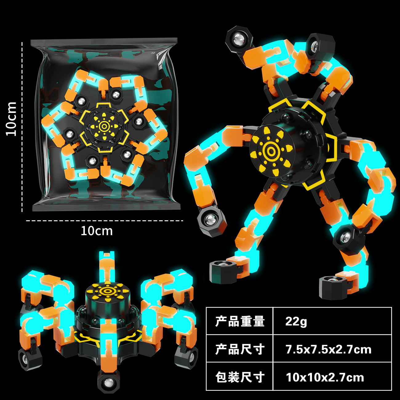 Fidget Spinner Deformable con Luz para Niños de Plástico ABS Giratorio