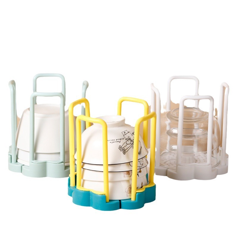 Estante de tazón retráctil giratorio Estante de tazón Estante de almacenamiento de cocina Estante de drenaje de plástico Superficie de la estufa Estante de almacenamiento de tazón pequeño