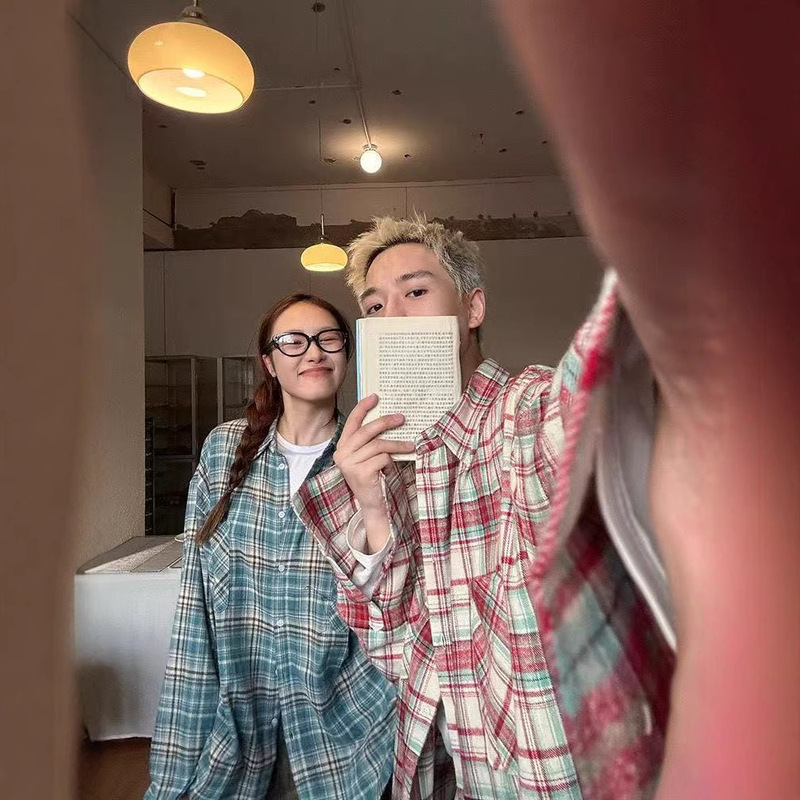 American Retro Sanding Plaid Long-sleeved Shirt Men's and Women's Casual Jacket New Loose Plaid Jacket