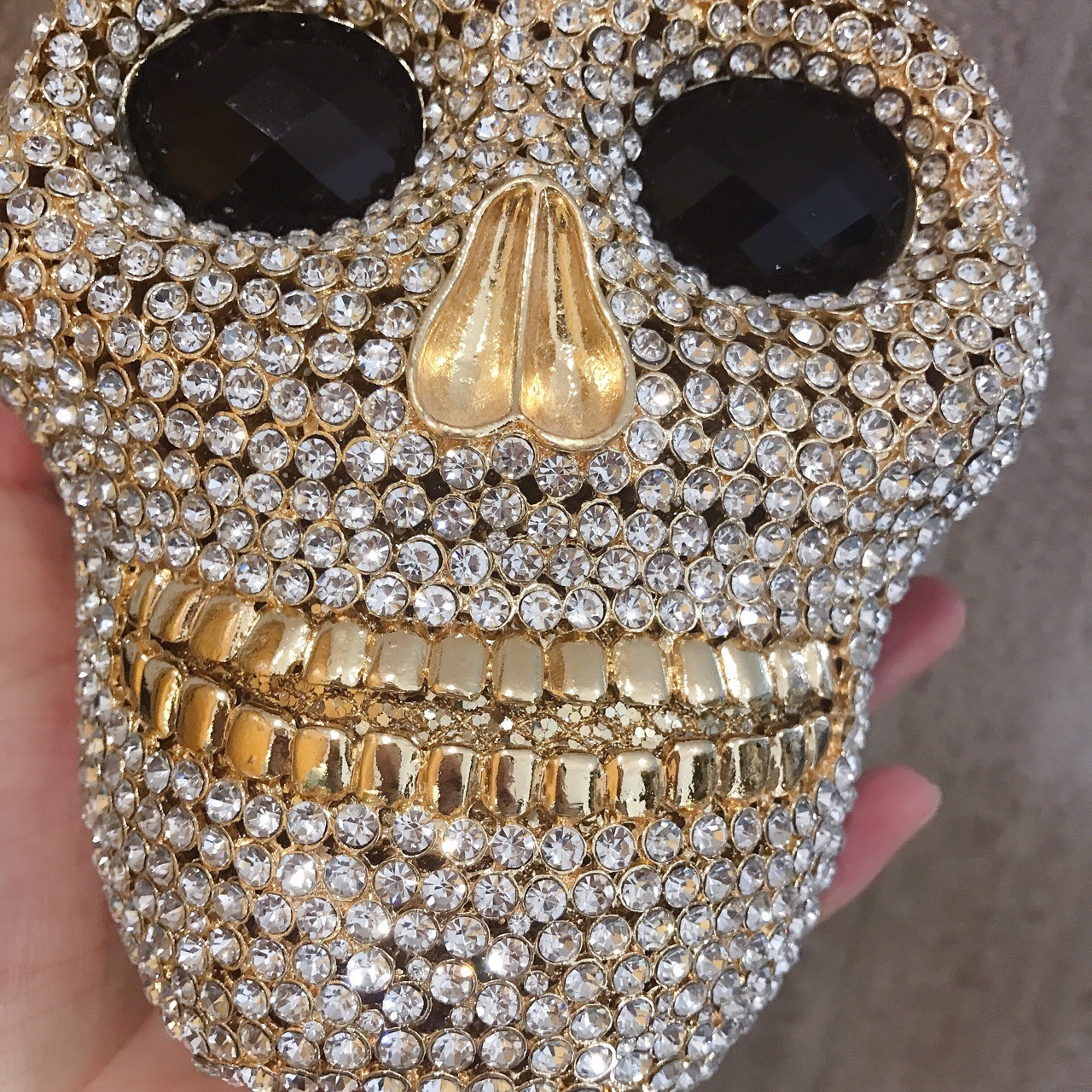 Bolsa de cena de diamantes de Halloween calavera de metal de diamantes de damas embrague de piedra plata