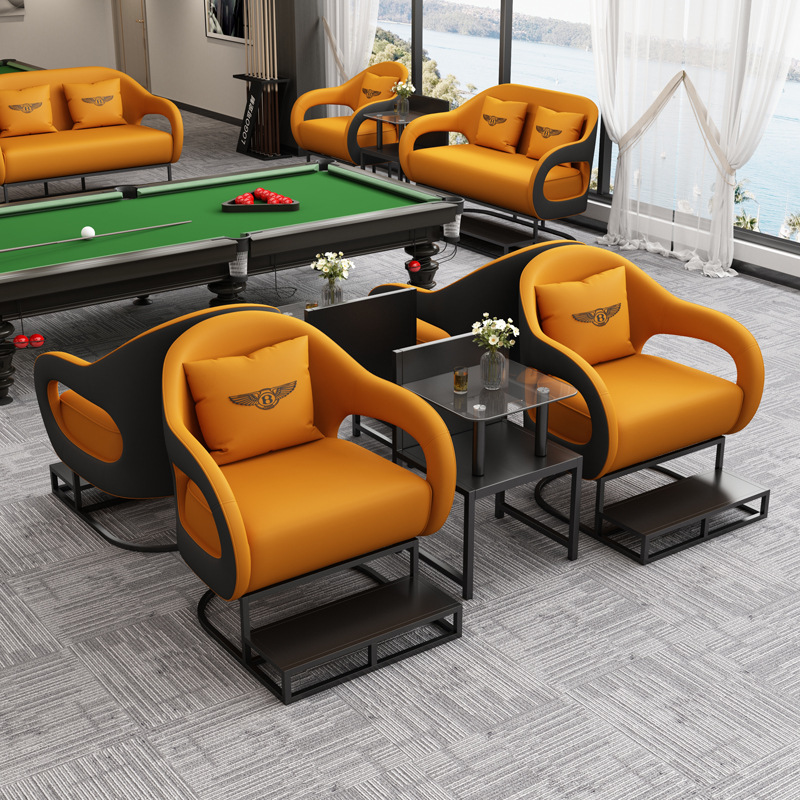 Sala de billar de lujo ligero, sofá, sala de billar, silla para ver el juego, asiento de tarjeta especial para ver el juego, nuevo tipo de combinación de mesa y silla de alta calidad