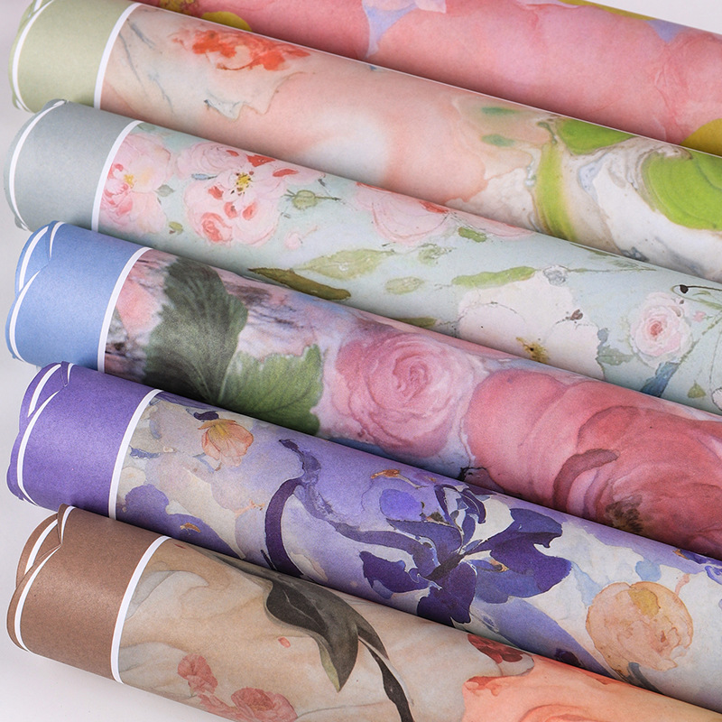 Impresión artística serie de pintura al óleo en papel floral florista diy material de embalaje de flores 100g papel kraft embalaje de flores