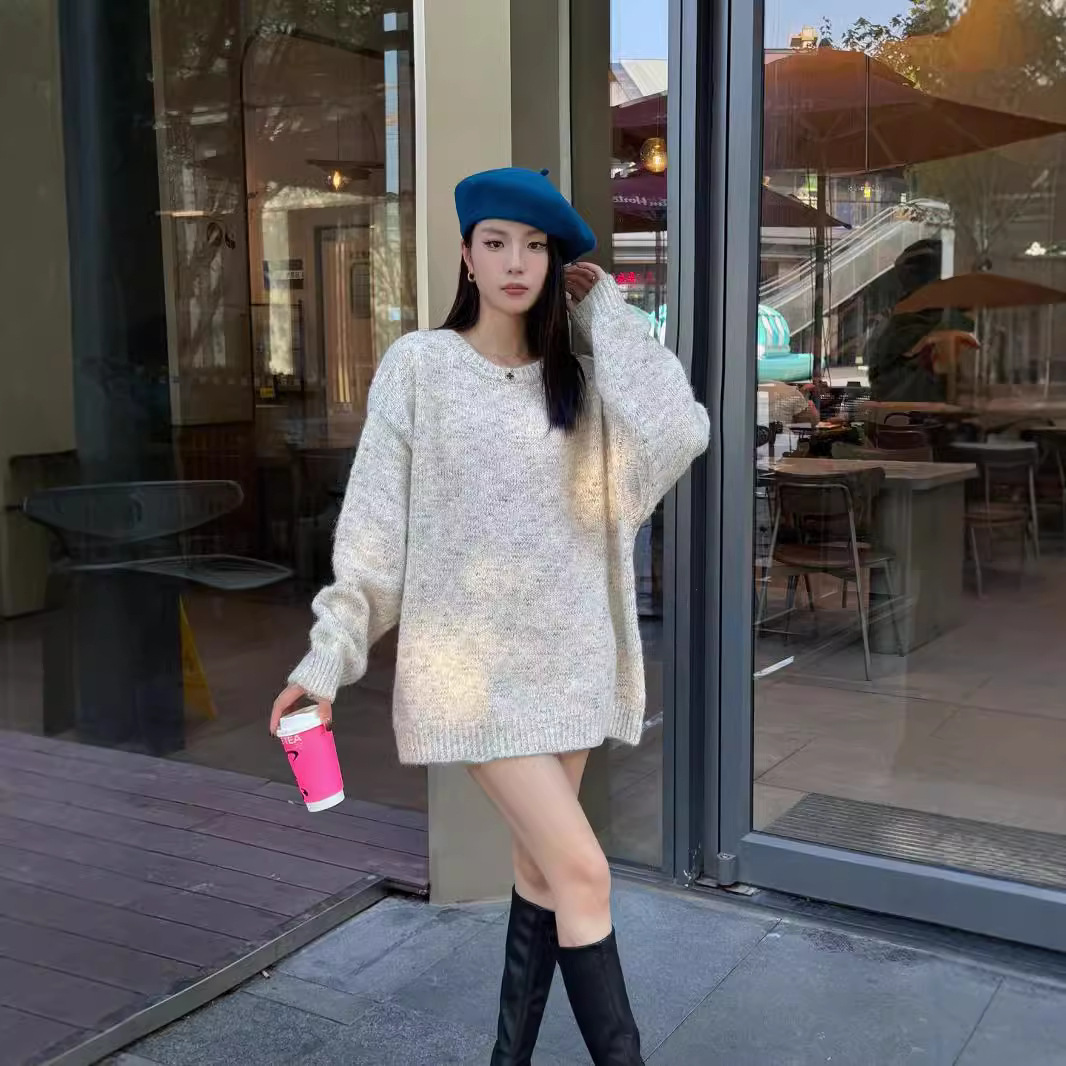 24 invierno Puyuan 2024 otoño y invierno nuevo suéter de cuello redondo gris perezoso mujer